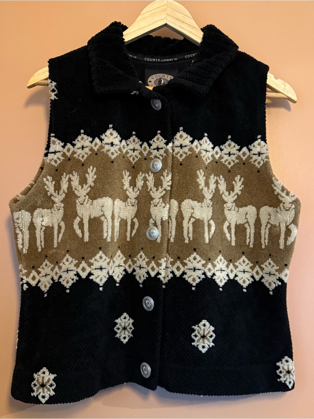 Vintage County Clothing Co Women’s Medium Reindeer Vest Western Southwestern